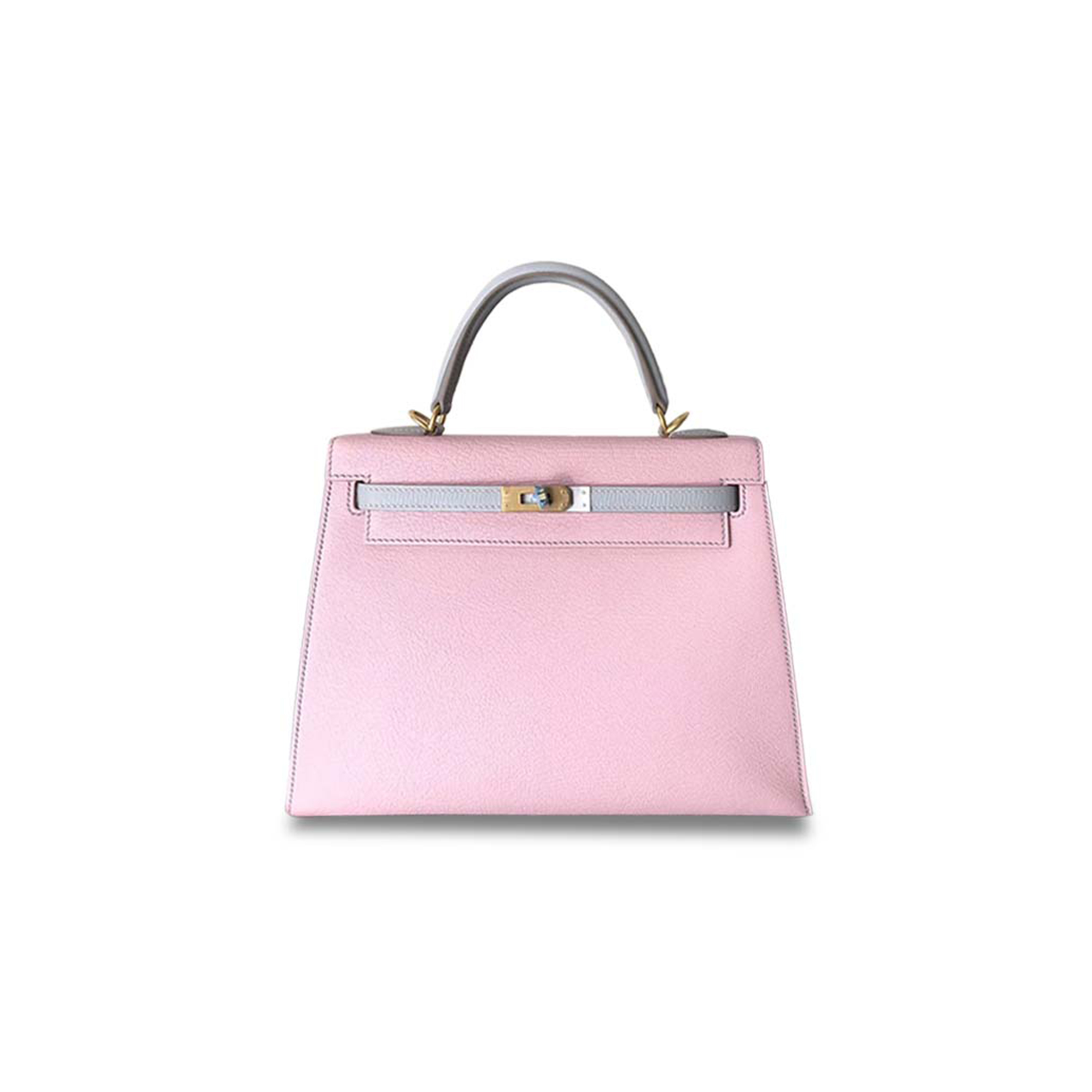HERMÈS KELLY 25 CHEVRE MYSORE 3Q ROSE SAKURA CK80 GRIS PERLE (25*17*7cm) 